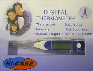 Digital ThermometerDesign:Modern with large lcd display. Temp range:32 oc - 42oc. Accuracy:±0.1oc. Packaging:In protective sleeve (incl. battery)