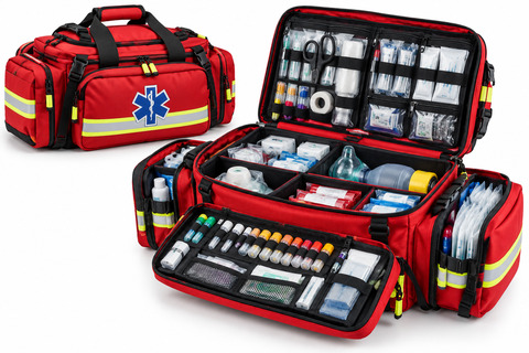 comprehensive red ems medical bag showcase