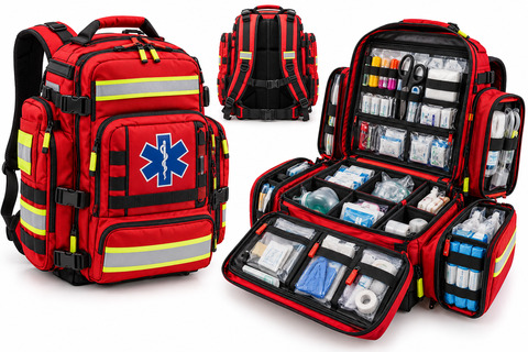 red emergency medical backpack organizer